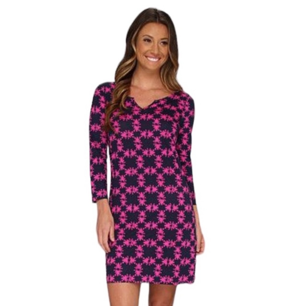 EUC Lilly Pulitzer Navy Pink Frog Print Dress Sz M